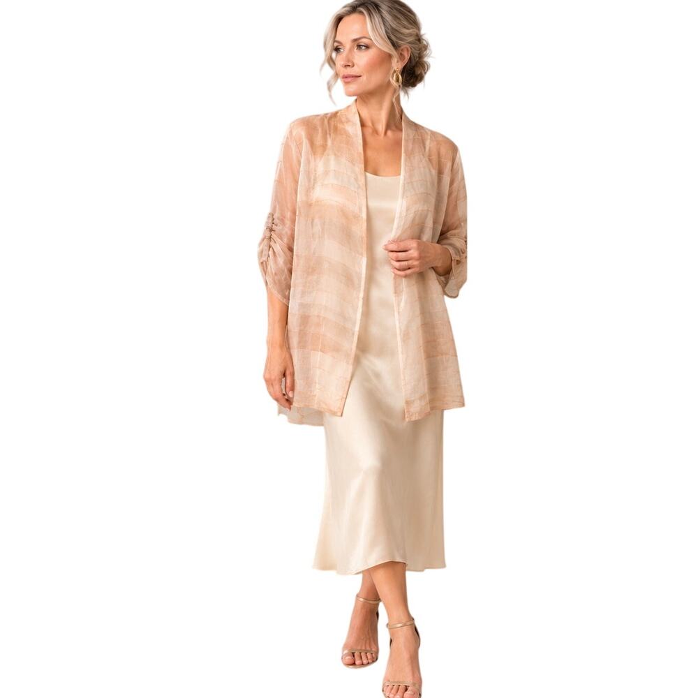 VTG Giorgio Armani Le Collezioni Silk Organza Jacket 8 Pink Beige Sheer Italy